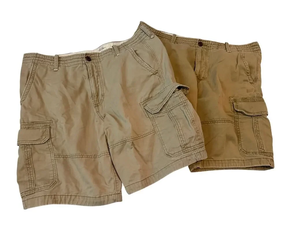 Hollister Mens Cargo Shorts 2PK Size 38 Khaki Heavy Cotton Utility Y2K Gorpcore
